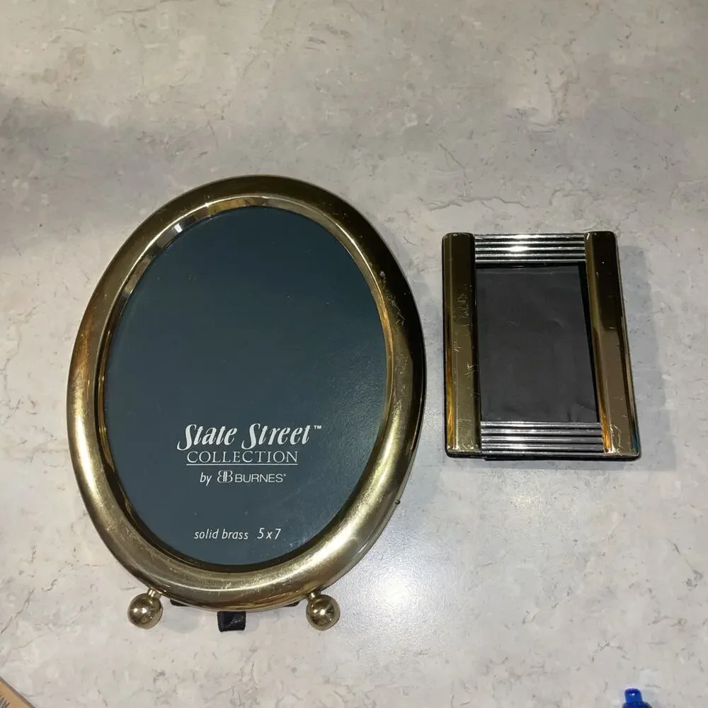 Burnes State Street Gold Solid Brass Oval Footed 5 x 7 & 4x3”Picture Frames